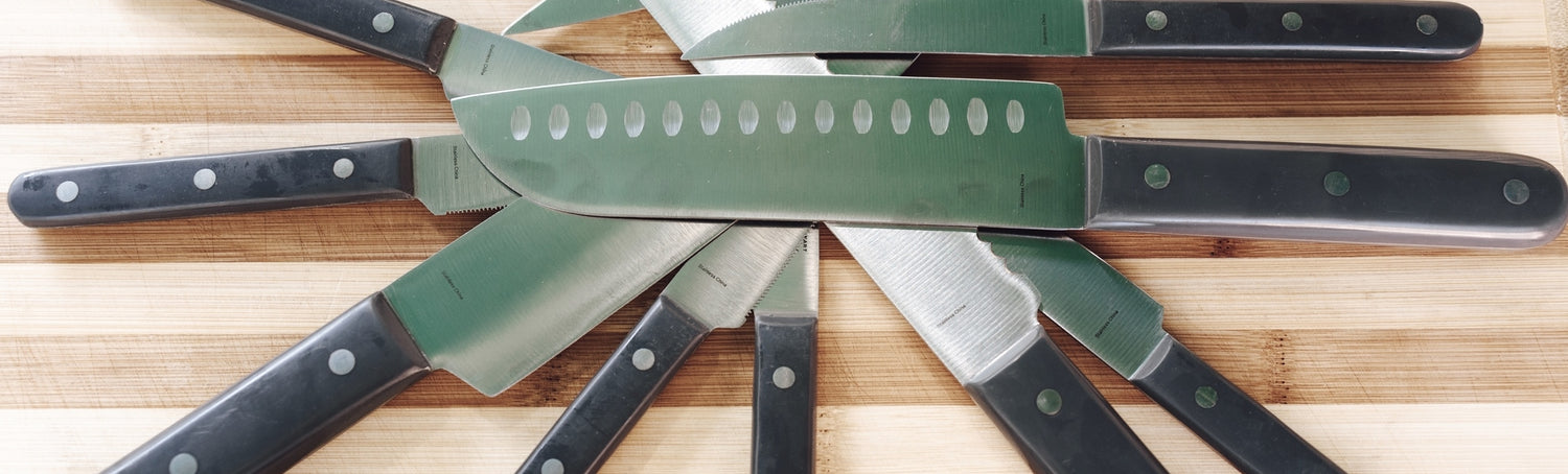 Variety of knives on board